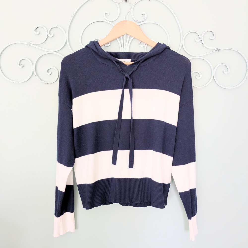 Striped Navy and White Hooded Sweater